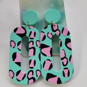 Reborn Creations Earrings Blue and Pink Cheetah Print